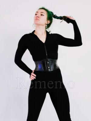 Czarny pasek gorsetowy ze sztucznej matowej skóry z zapięciem BUSK