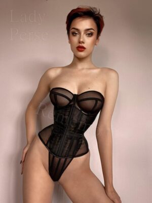 Modelujący 'niewidzialny' gorset pod biust z czarnej siateczki mesh