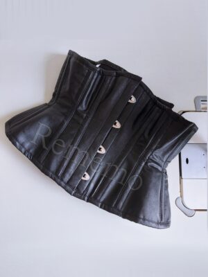 Krótki gorset waspie z matowej skóry wegańskiej z zapięciem