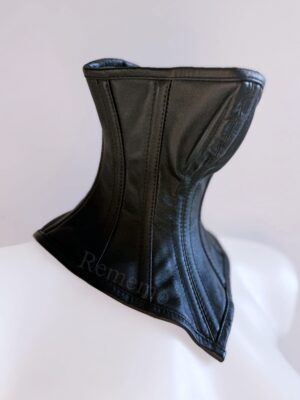 Gorset wysoki na szyję zakrywający usta z czarnej naturalnej skóry [S]